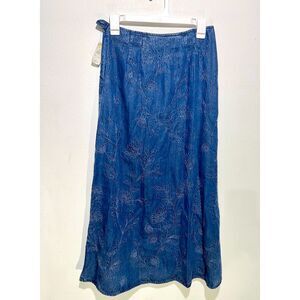 Talbots VTG chambray skirt wester peasant gypsy embroidery flare blue women 4P